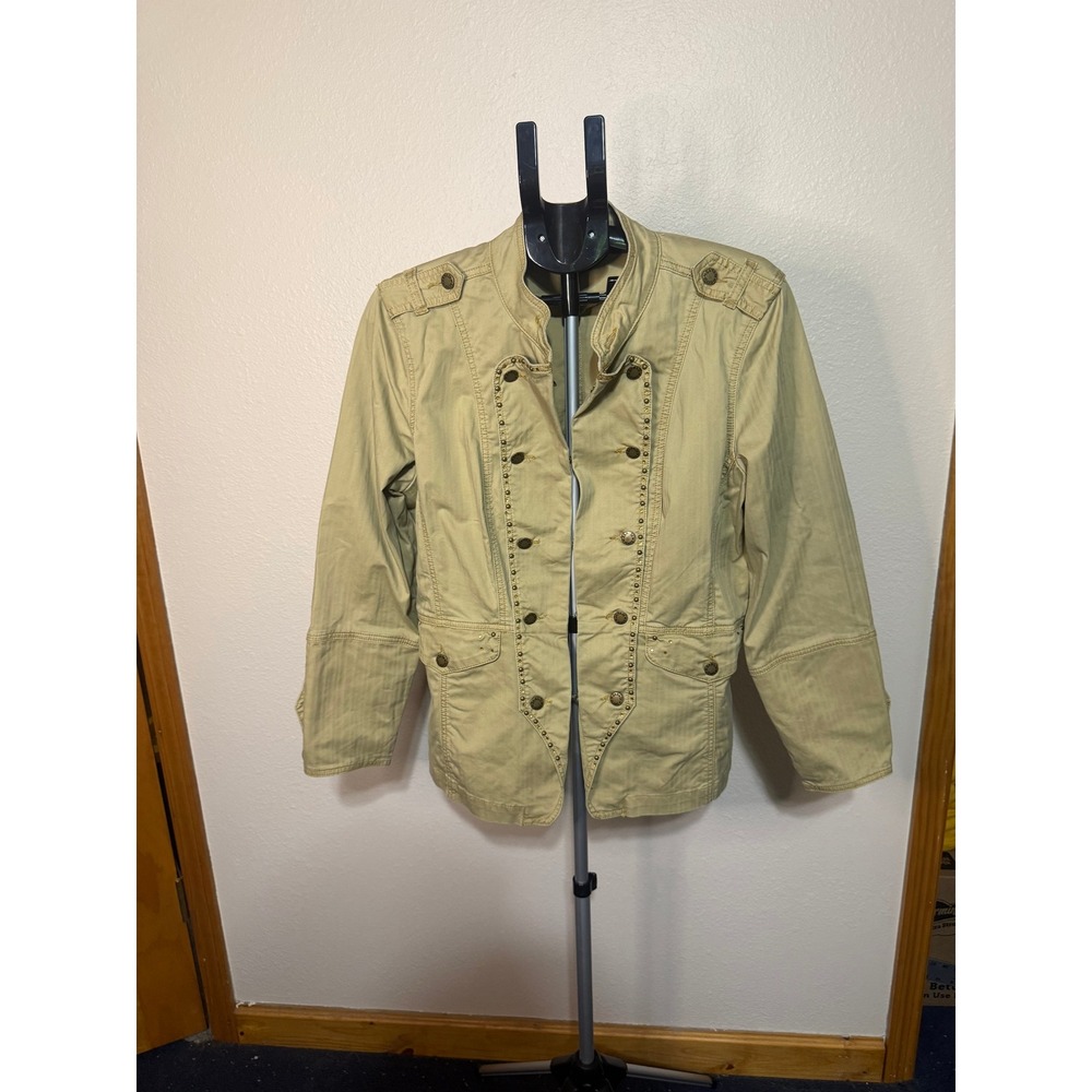 Zana-Di Khaki Military Studded Jacket Tan Cotton Stretch Utility‎ Coat Size 18